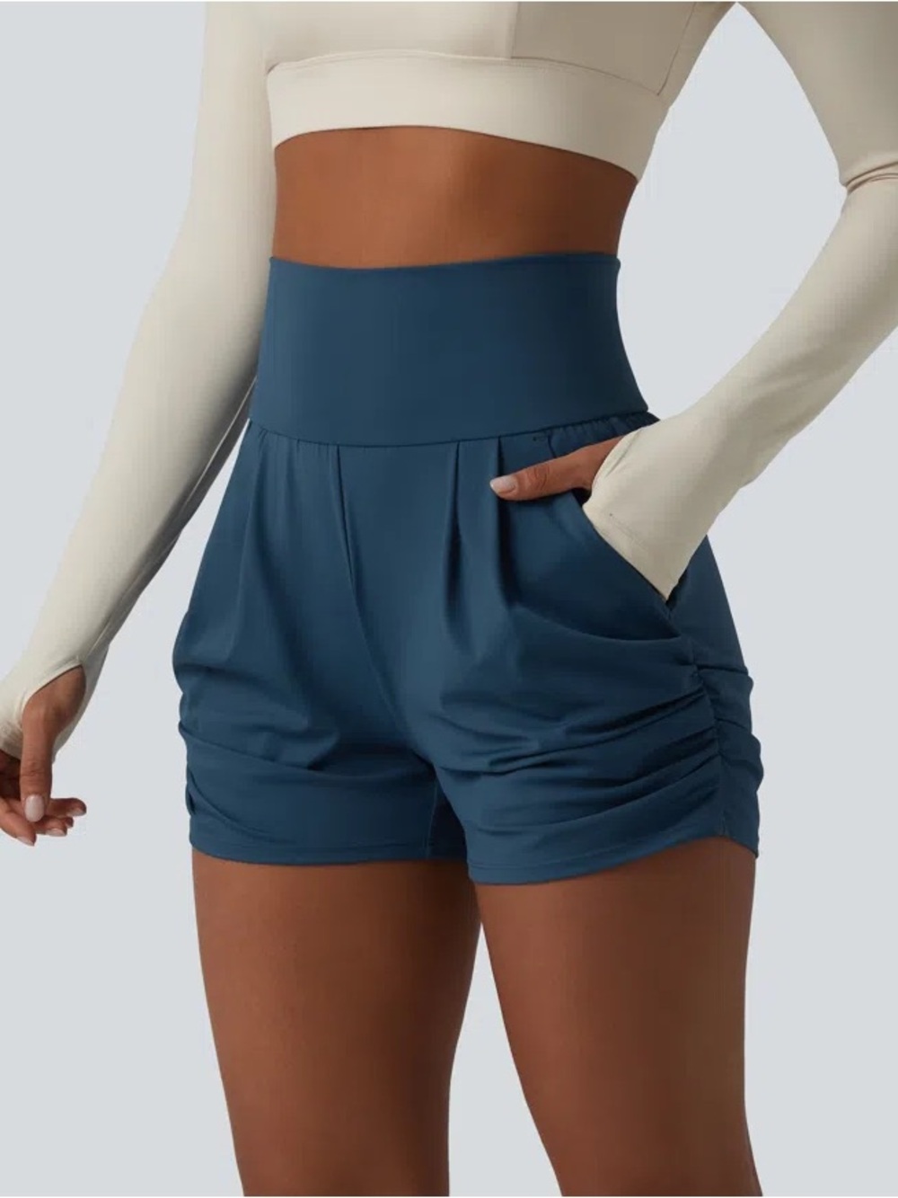 Halara SoftlyZero Airy High Waist Ruched 7” Shorts Blue Large